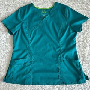 Landau ProFlex Wome's Mock Wrap Teal Scrub Top